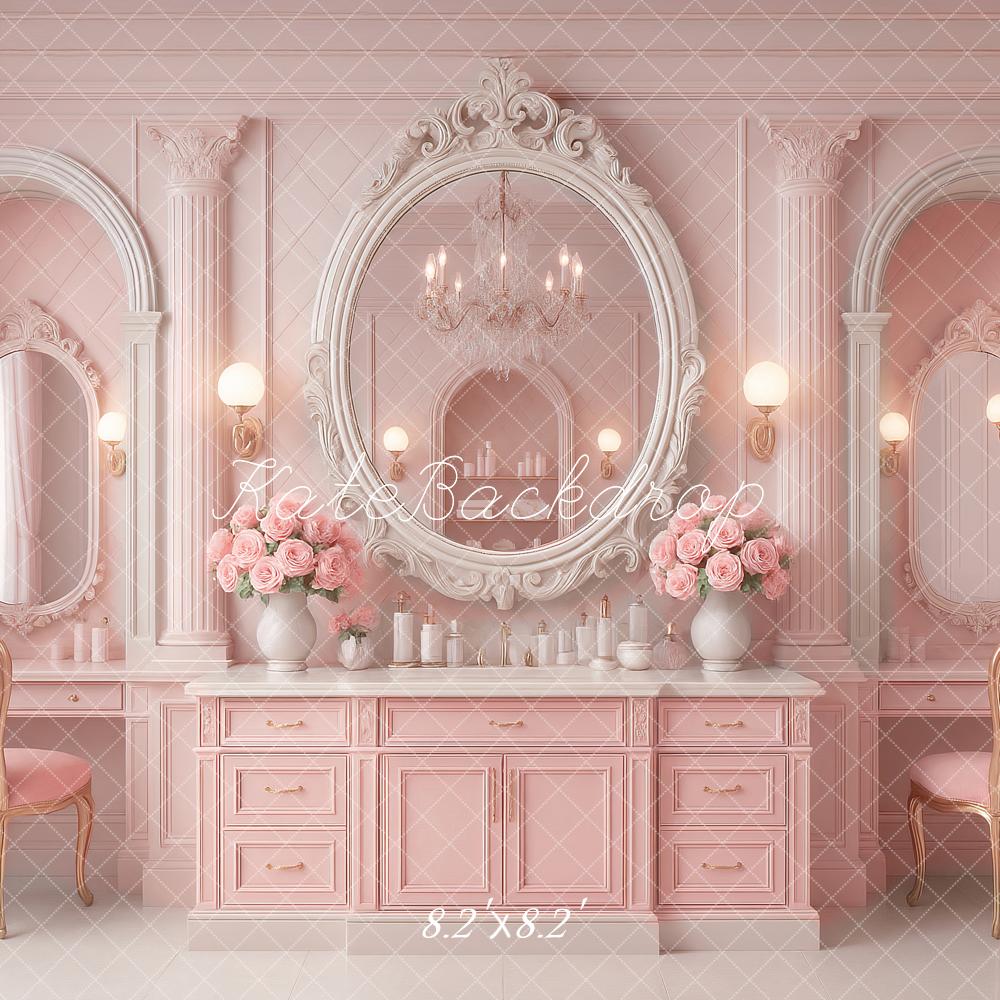 Kate Prinzessin Schminktisch Spiegel Rosa Hintergrund Entworfen von Ashley Paul - Kate Backdrop.de