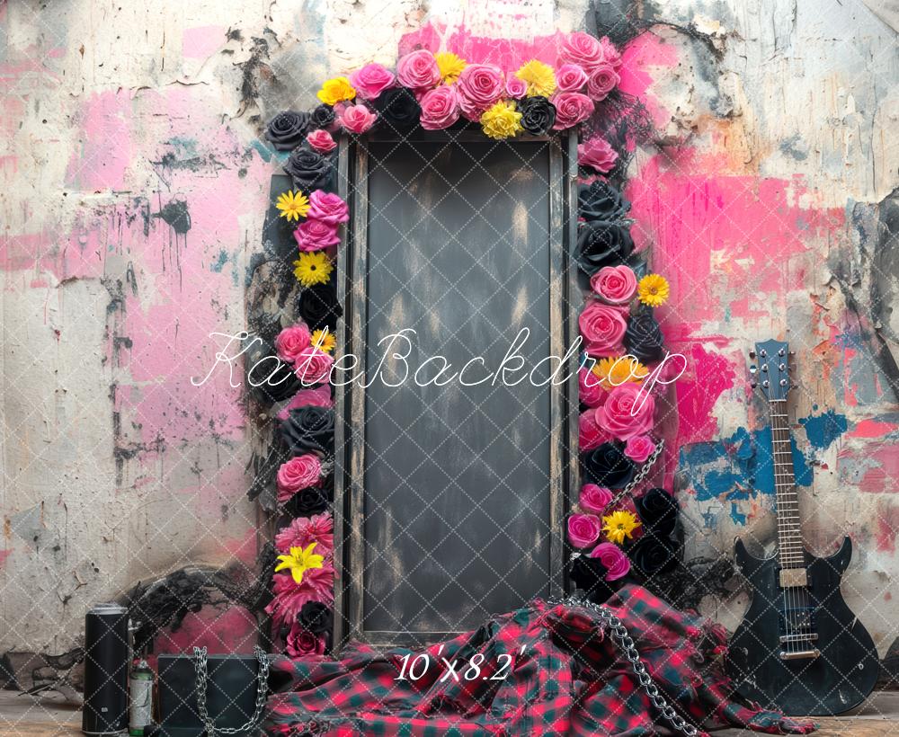 Kate Rock Musik Gitarre Blumen Vintage Hintergrund Entworfen von Mini MakeBelieve - Kate Backdrop.de