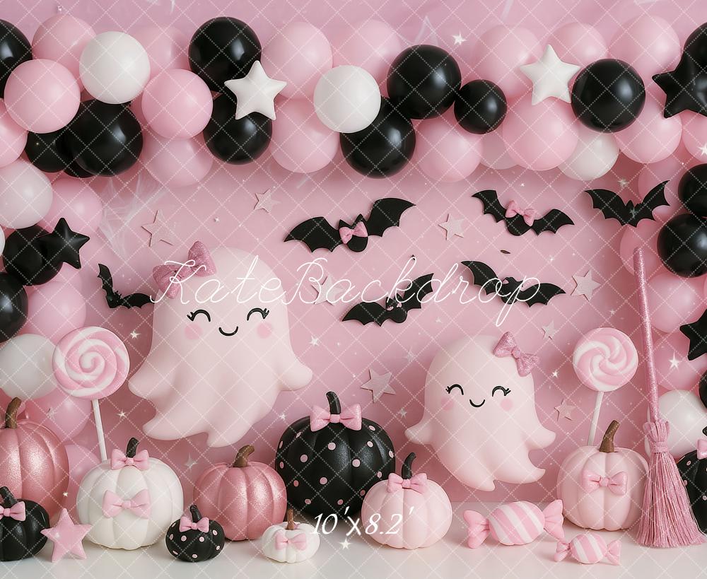 Kate Halloween Geister Ballons Rosa Hintergrund Entworfen von Ashley Paul - Kate Backdrop.de