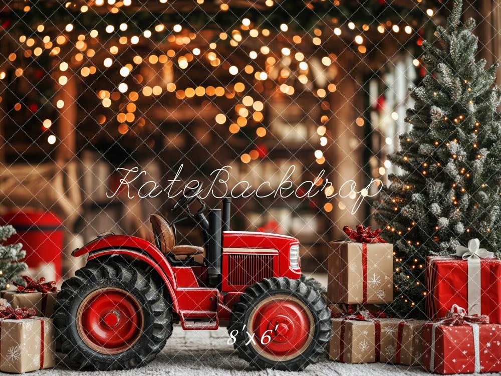 Kate Weihnachten Roter Traktor Geschenke Tannenbaum Hintergrund Entworfen von Patty Roberts - Kate Backdrop.de