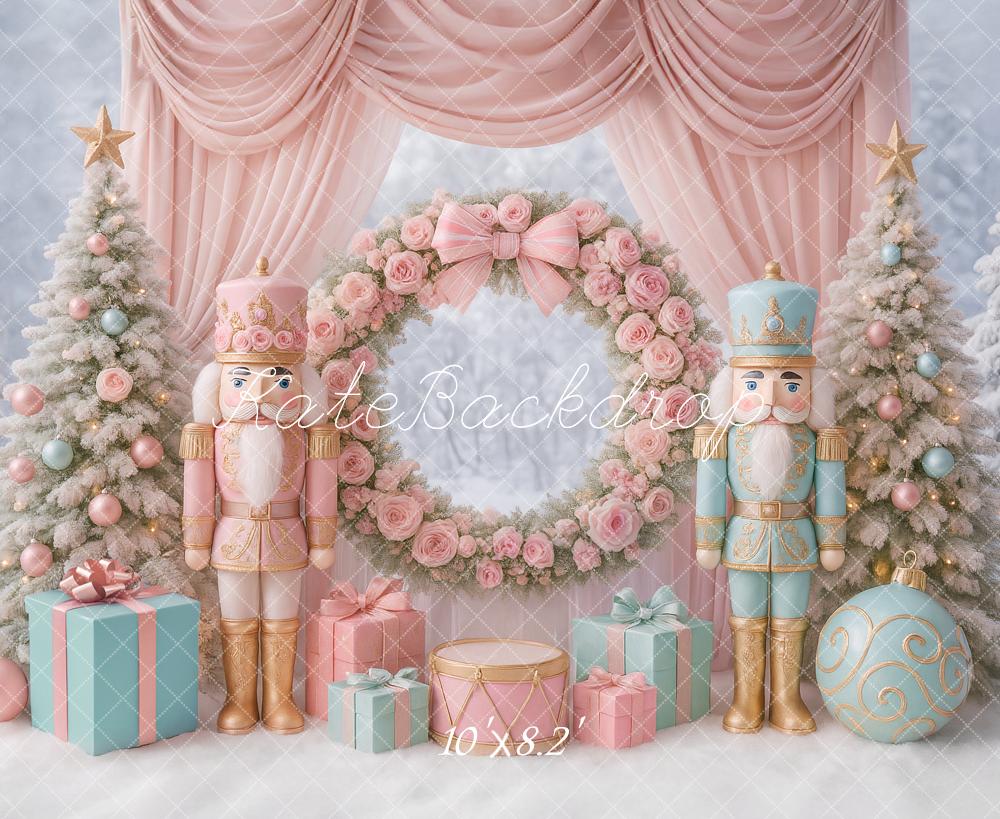 Kate Weihnachten Nussknacker Geschenke Pastell Hintergrund Entworfen von Ashley Paul - Kate Backdrop.de