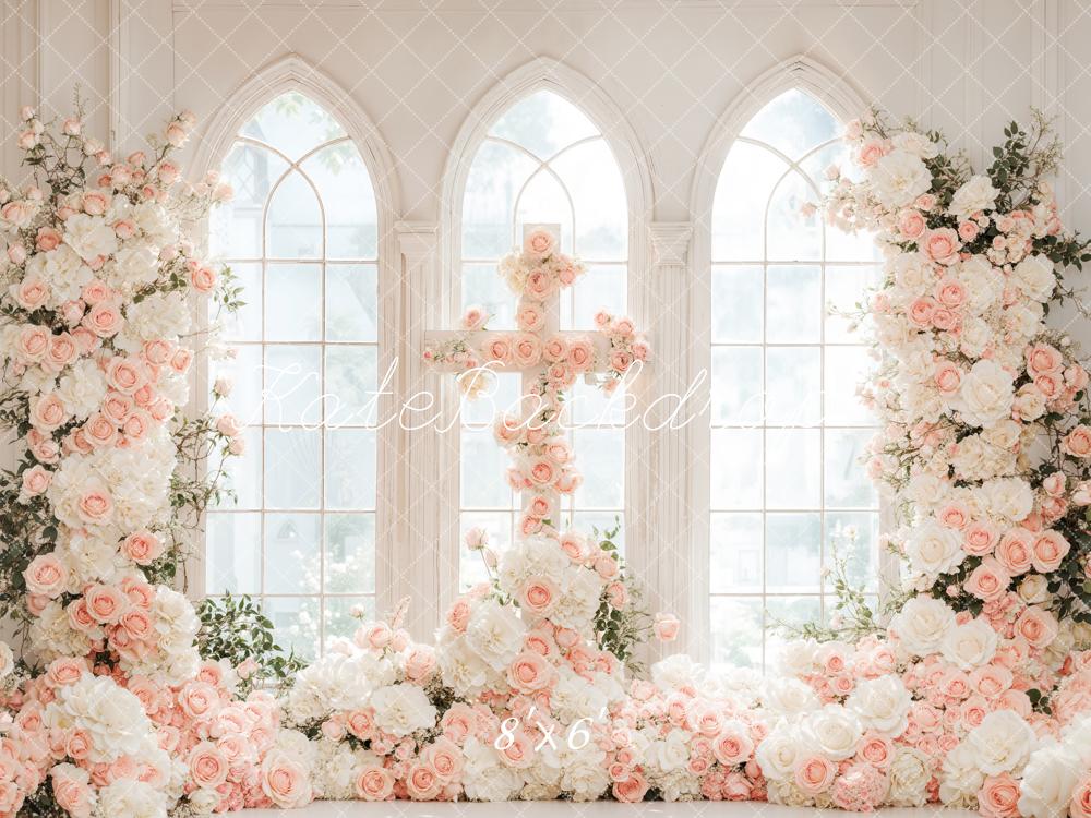 Kate Hochzeit Kreuz Fenster Blumen Weiß Rosa Hintergrund Entworfen von Emetselch