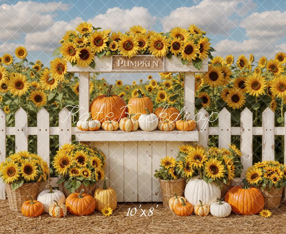 Kate Herbst Sonnenblumen Kürbisse Landhaus Fleece Hintergrund Entworfen von Emetselch