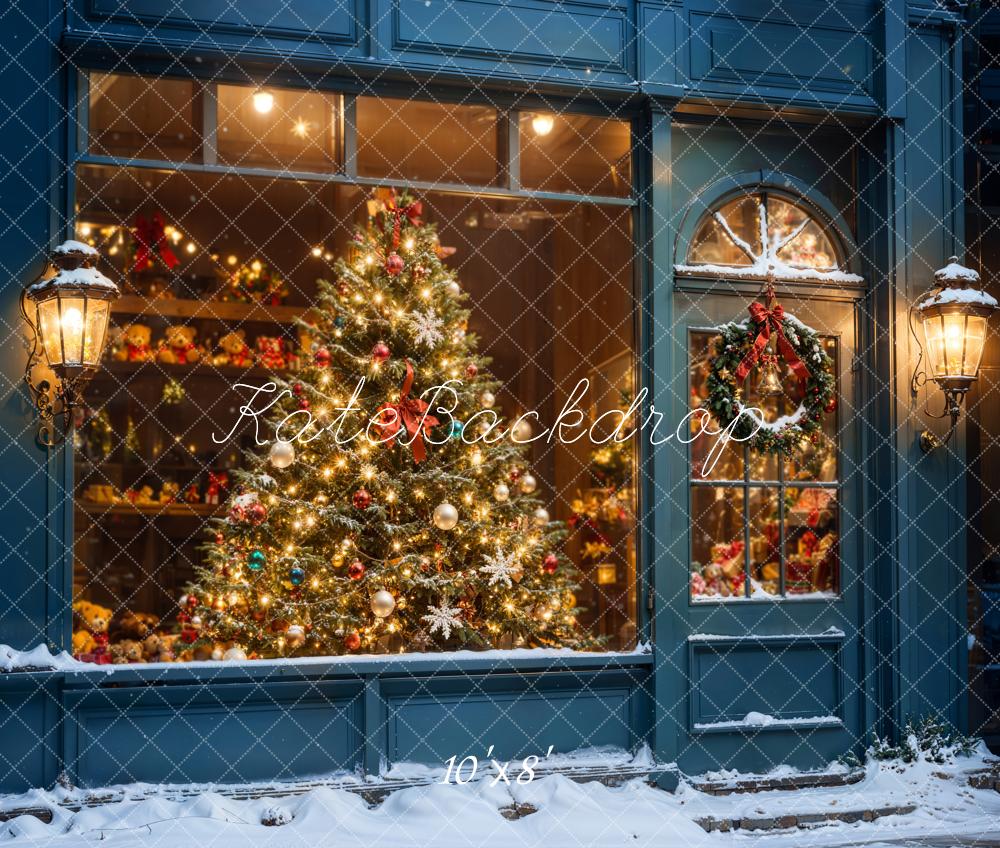 Kate Weihnachten Schaufenster Weihnachtsbaum Blau Fleece Hintergrund Entworfen von Chain - Kate Backdrop.de