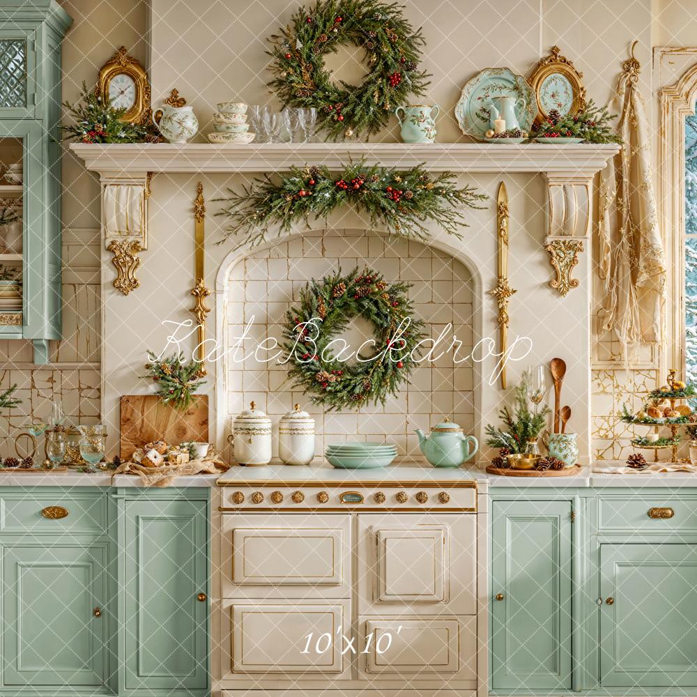 ⚡Blitzangebote-Kate Weihnachten Küche Kränze Vintage Hintergrund Entworfen von Emetselch - Kate Backdrop.de