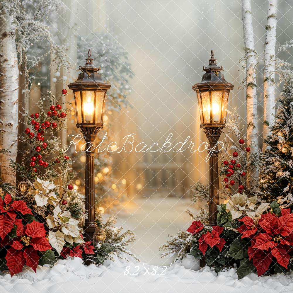 Kate Weihnachten Laternen Schneewald Rot Hintergrund Entworfen von Emetselch - Kate Backdrop.de