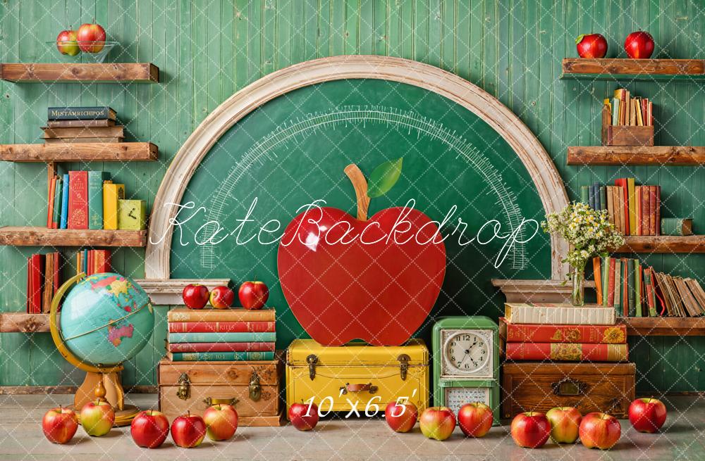 Kate Zurück Zur Schule Apfel Bücher Grün Hintergrund Entworfen von Emetselch - Kate Backdrop.de