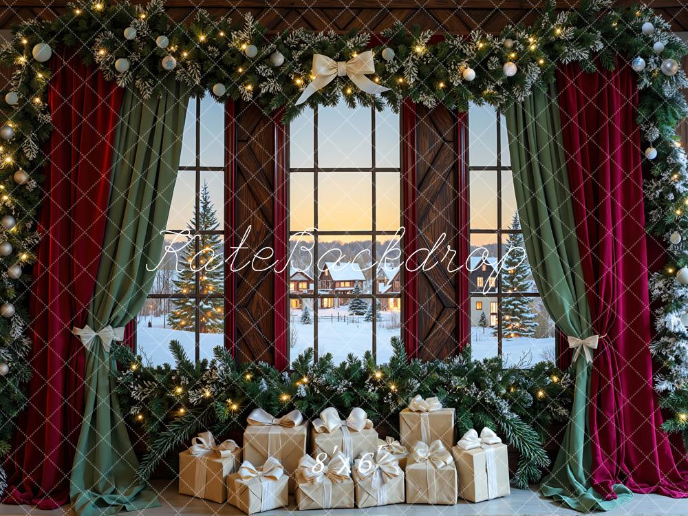 Kate Weihnachten Fenster Vorhänge Geschenke Hintergrund Entworfen von Mini MakeBelieve - Kate Backdrop.de