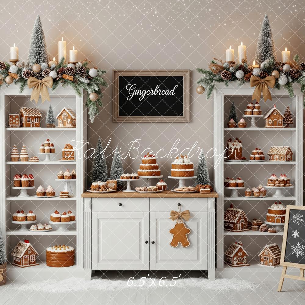 Kate Weihnachten Lebkuchenhaus Gebäck Weiß Hintergrund Entworfen von Patty Roberts