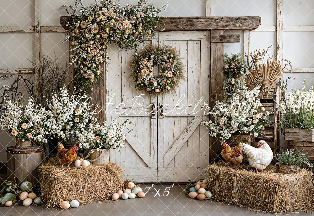 Kate Ostern Scheunentor Blumen Stroh Hintergrund Entworfen von Emetselch
