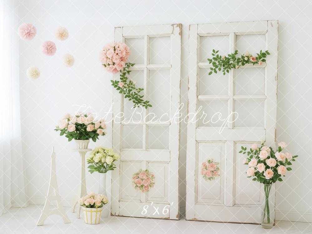 Kate Hochzeit Vintage Türen Blumen Weiß Hintergrund Entworfen von Patty Roberts - Kate Backdrop.de