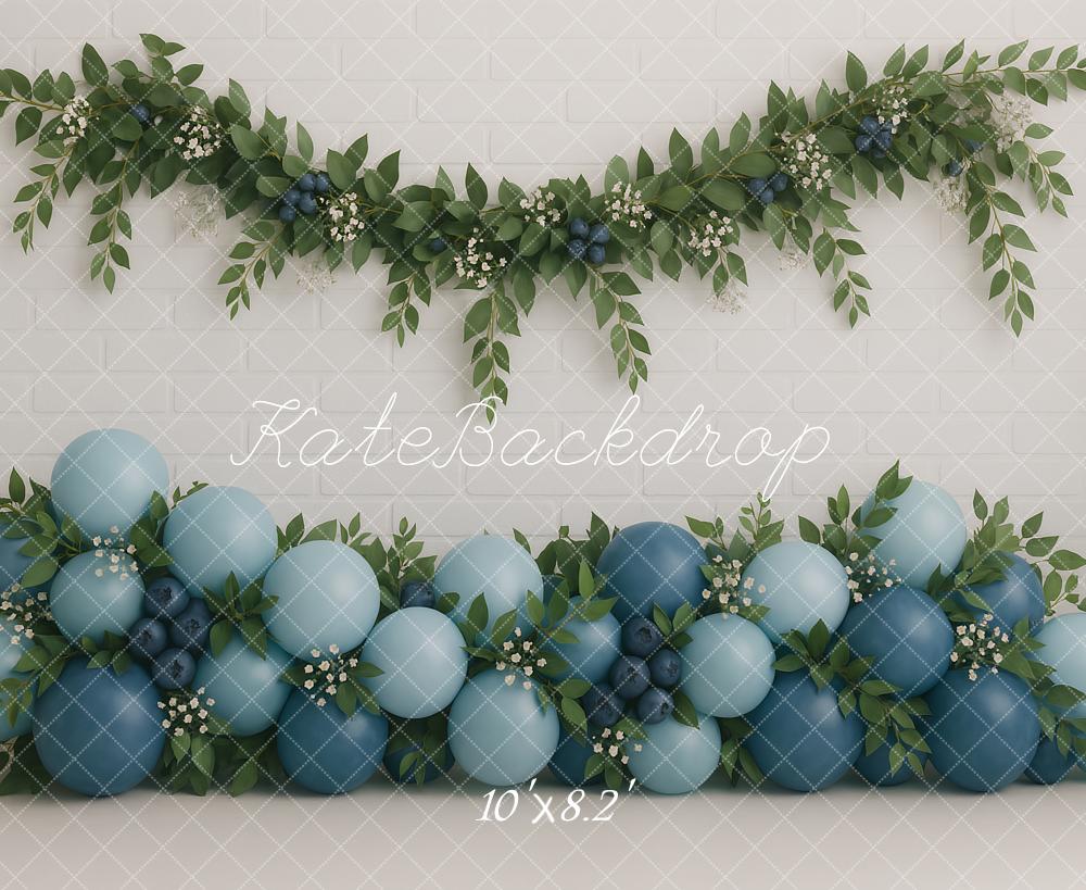 Kate Geburtstag Blaue Luftballons Blumen Hintergrund Entworfen von Ashley Paul - Kate Backdrop.de
