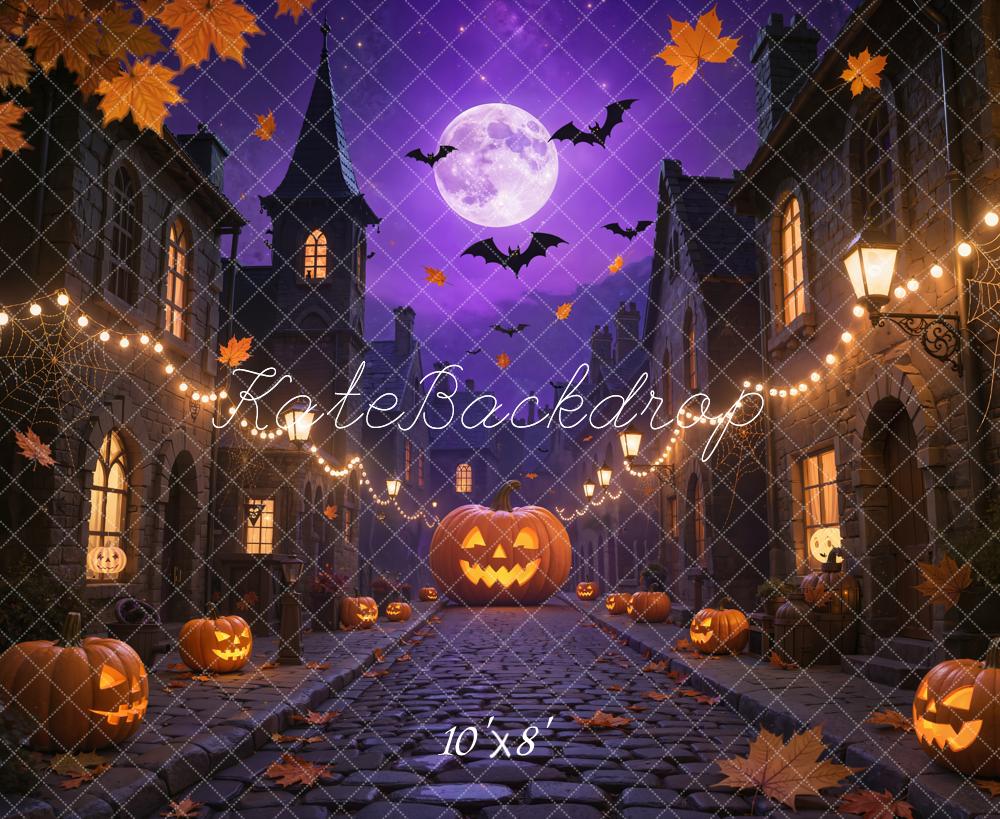 Kate Halloween Kürbisse Straße Nacht Fleece Hintergrund Entworfen von Emetselch - Kate Backdrop.de