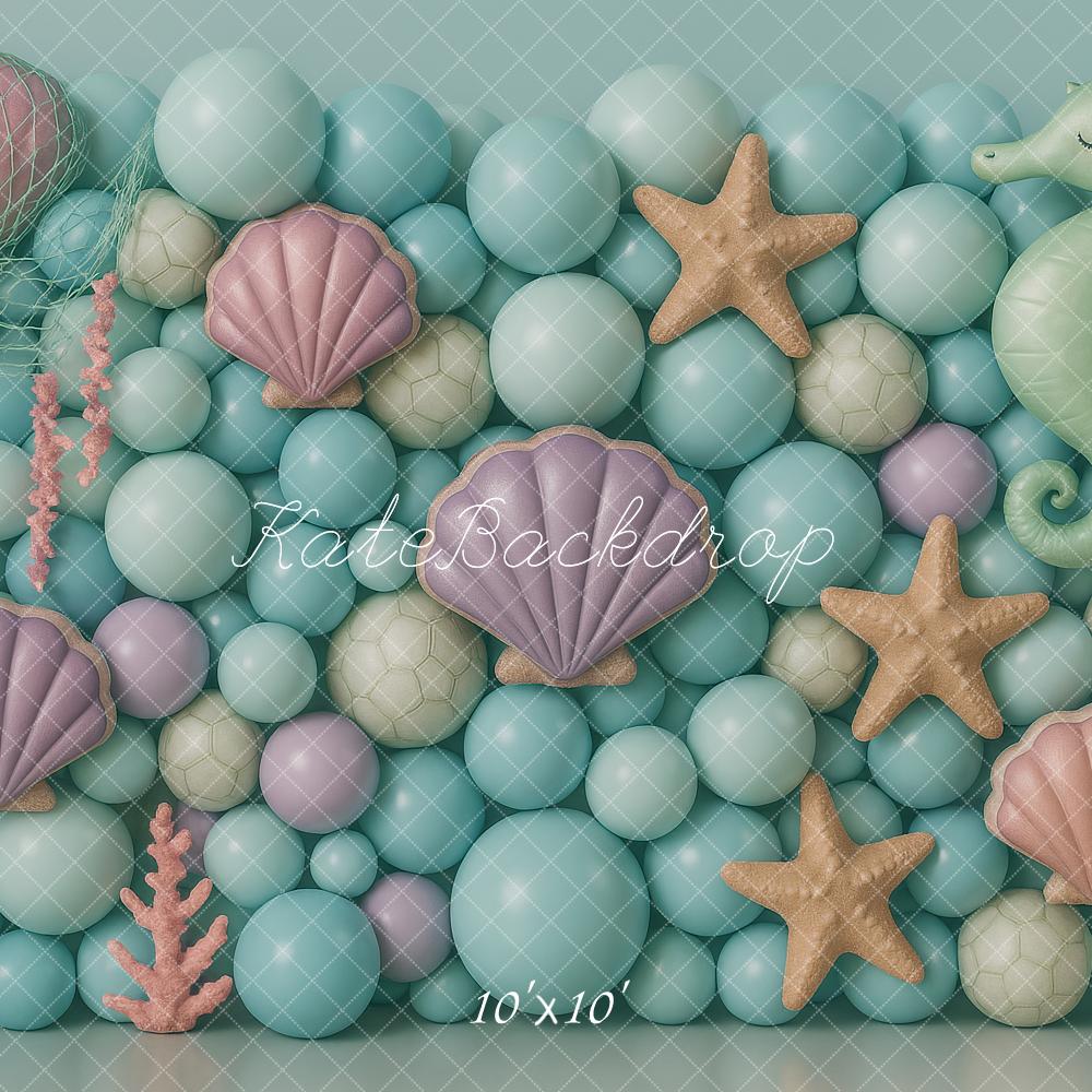 Kate Meerjungfrau Seepferdchen Muscheln Pastell Hintergrund Entworfen von Ashley Paul - Kate Backdrop.de