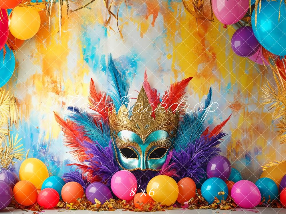 Kate Fastnacht Maske Federn Bunt Hintergrund Entworfen von Patty Roberts - Kate Backdrop.de