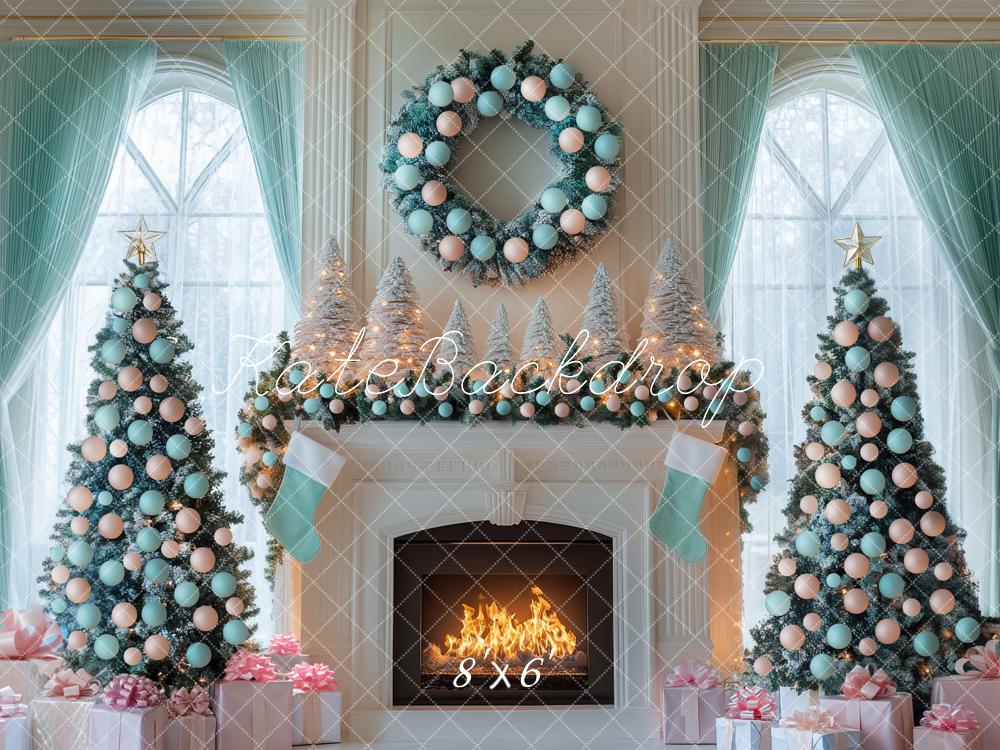 Kate Weihnachten Kamin Weihnachtsbaum Pastell Hintergrund Entworfen von Mini MakeBelieve - Kate Backdrop.de