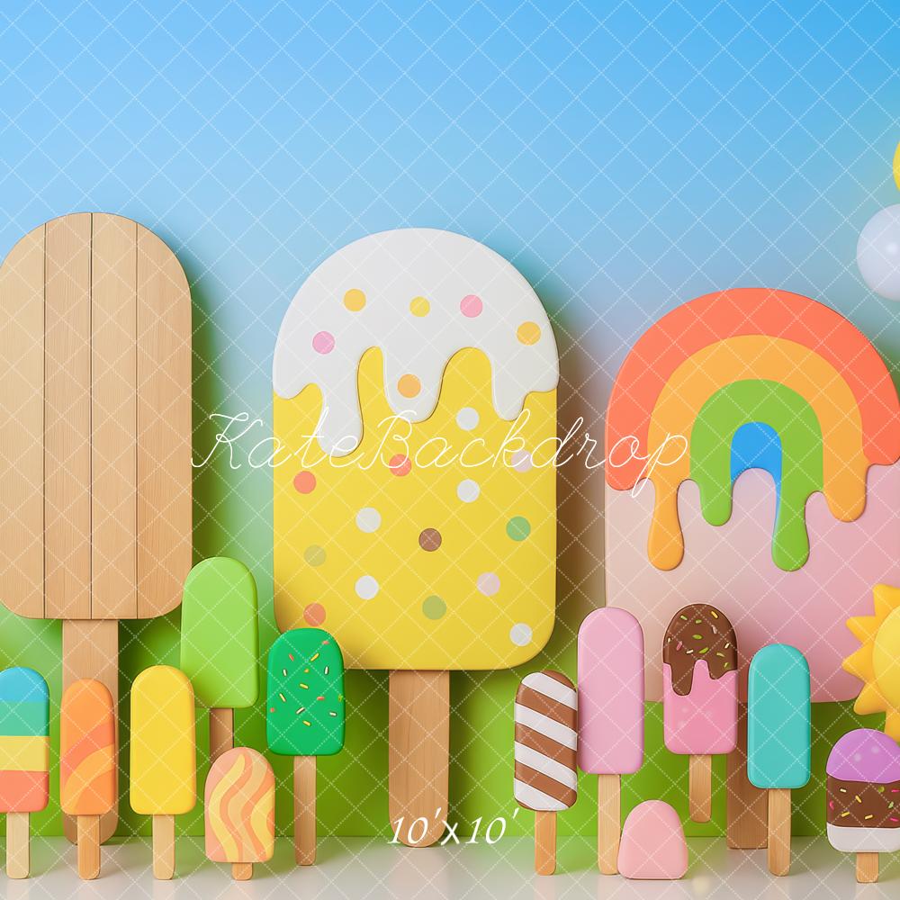 Kate Sommer Eis am Stiel Ballons Pastell Hintergrund Entworfen von Patty Roberts - Kate Backdrop.de