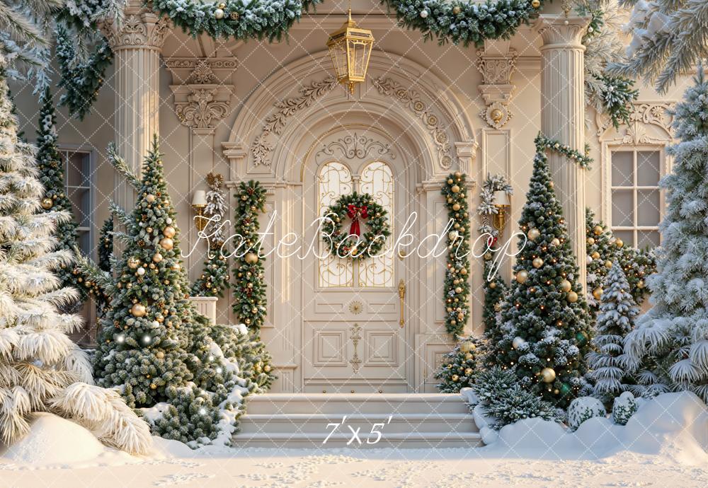 Kate Weihnachten Veranda Tannenbaum Schnee Hintergrund Entworfen von Emetselch - Kate Backdrop.de