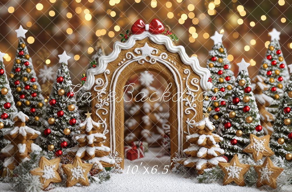 Kate Weihnachten Lebkuchenbogen Tannenbäume Bokeh Hintergrund Entworfen von Mini MakeBelieve - Kate Backdrop.de