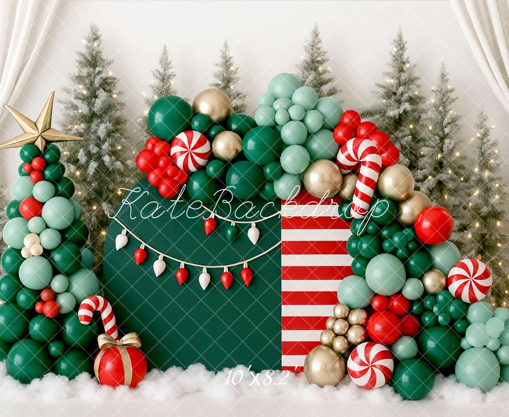 Kate Weihnachten Ballons Zuckerstange Grün Rot Hintergrund Entworfen von Mini MakeBelieve - Kate Backdrop.de
