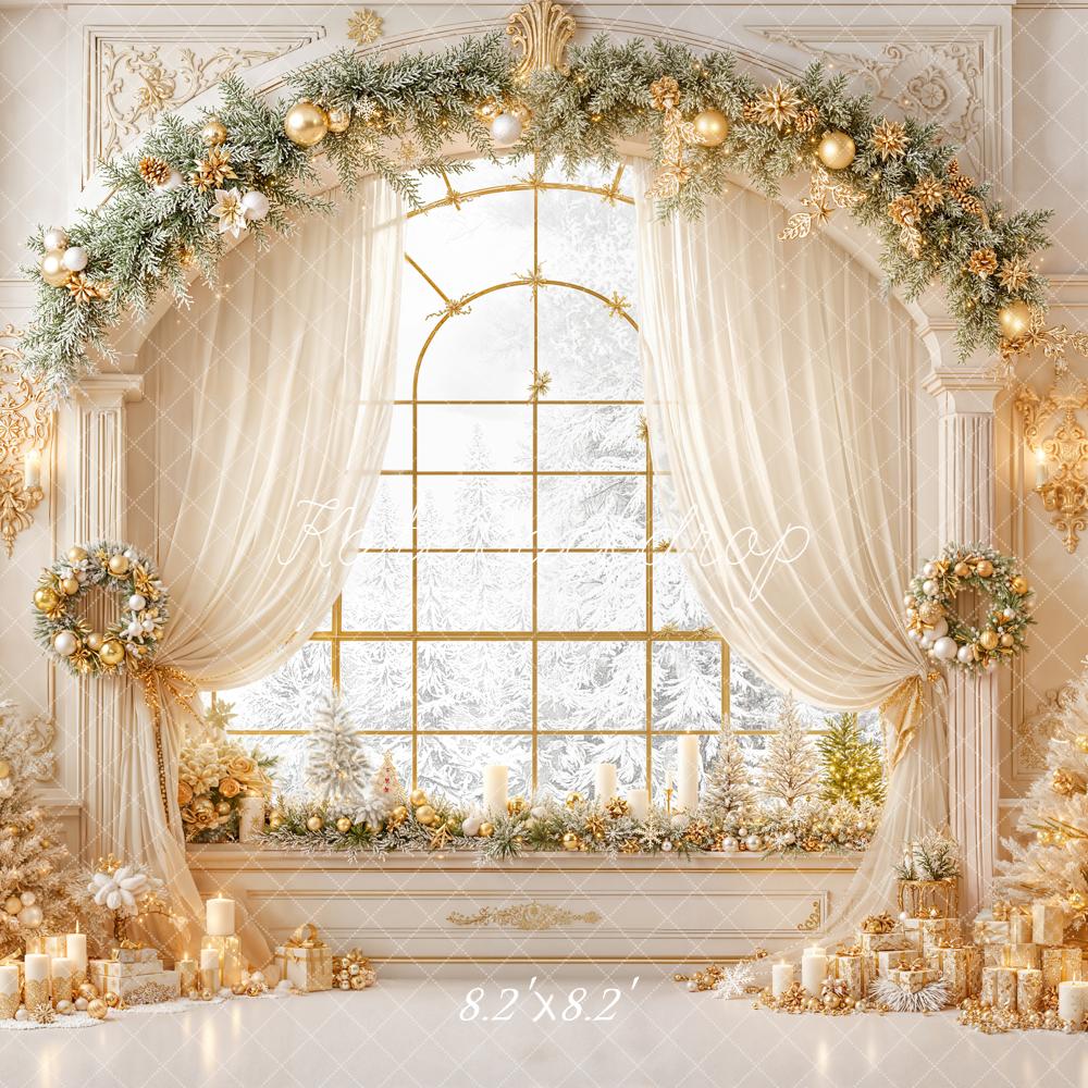 Kate Weihnachten Fenster Girlande Gold Hintergrund Entworfen von Emetselch - Kate Backdrop.de
