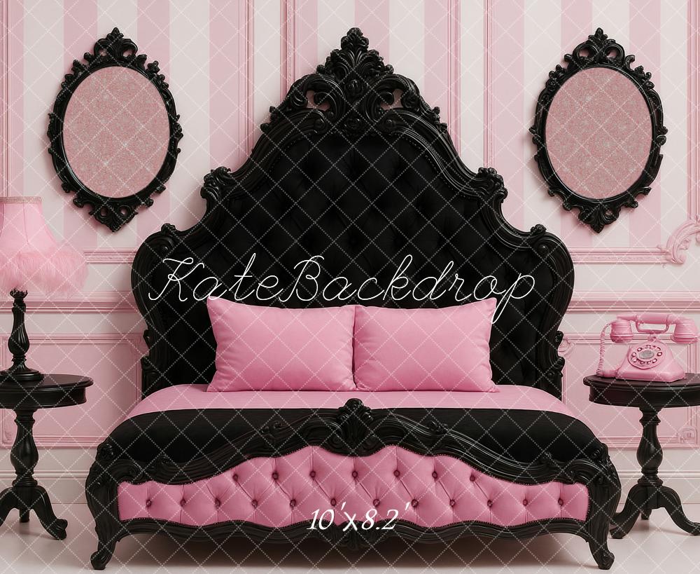 Kate Mädchenzimmer Barock Bett Rosa Hintergrund Entworfen von Ashley Paul - Kate Backdrop.de