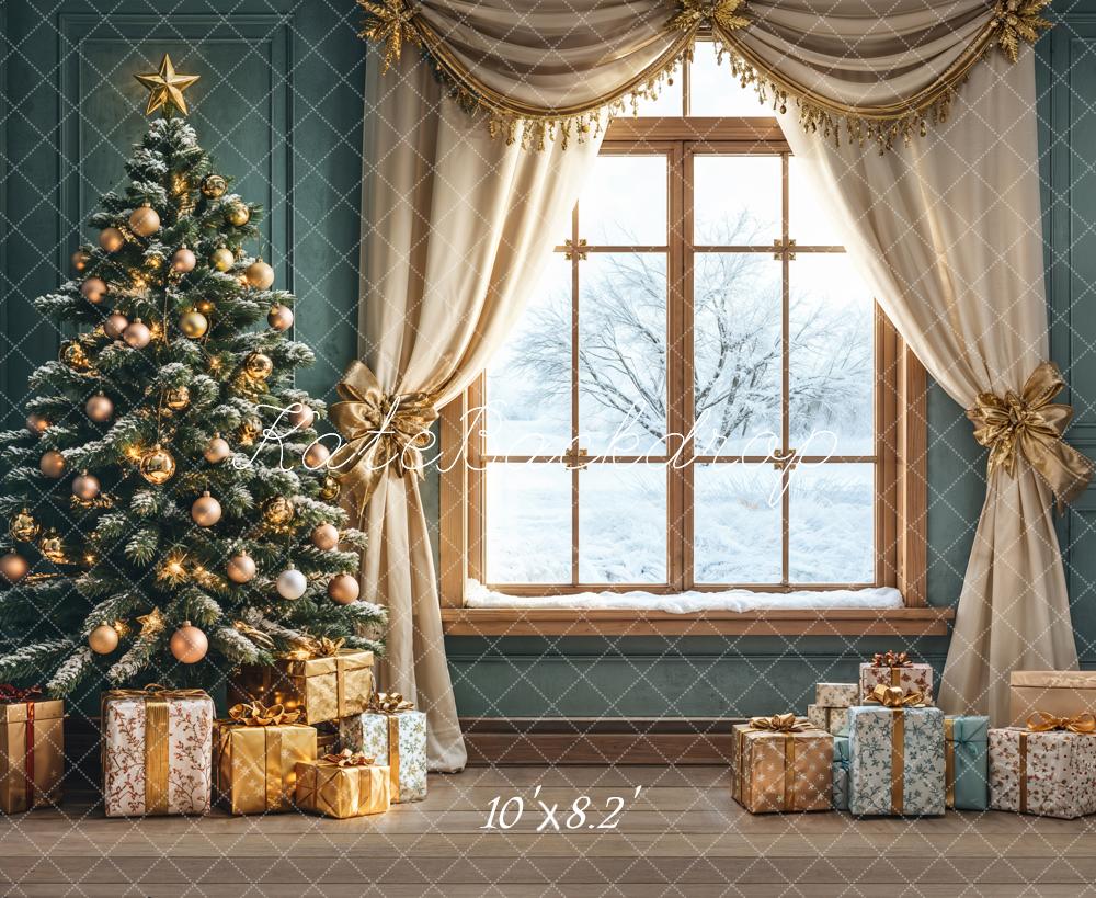Kate Weihnachten Baum Geschenke Winterfenster Hintergrund Entworfen von Emetselch