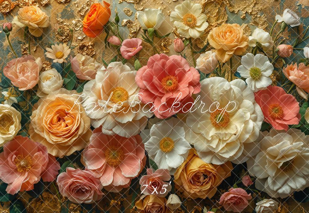 Kate Blumen Rosen Gold Struktur Hintergrund Entworfen von Emetselch - Kate Backdrop.de