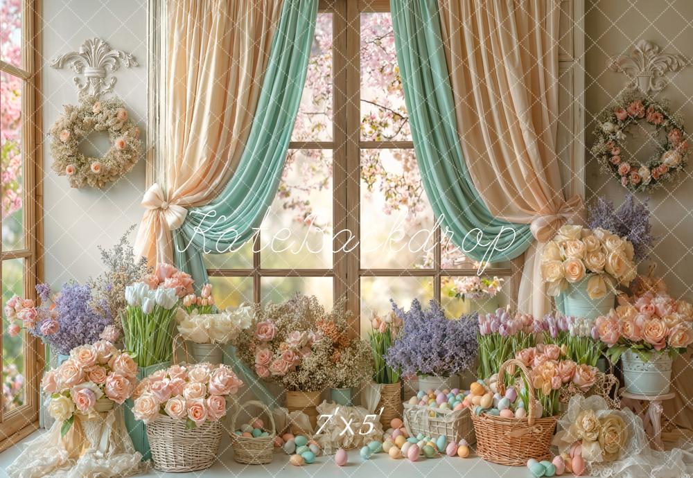 Kate Ostern Blumen Fenster Pastell Hintergrund Entworfen von Emetselch