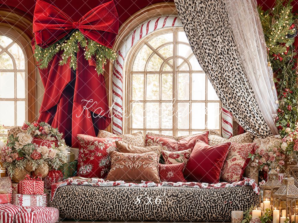 Kate Weihnachten Fenster Geschenke Leopardmuster Rot Hintergrund Entworfen von Emetselch