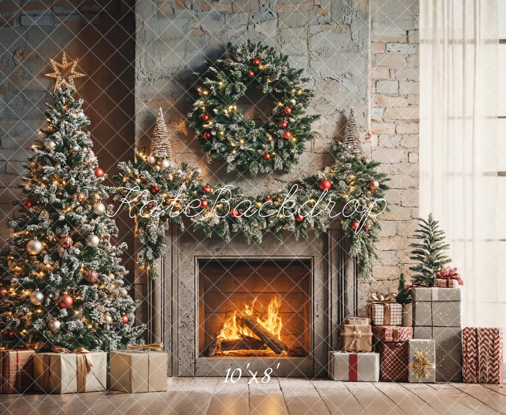 Kate Weihnachten Kamin Tannenbaum Geschenke Fleece Hintergrund Entworfen von Emetselch