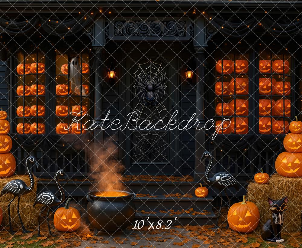 Kate Halloween Kürbisse Spinnennetz Dunkel Hintergrund Entworfen von Mini MakeBelieve - Kate Backdrop.de