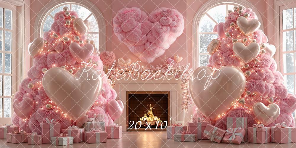 Kate Weihnachten Rosa Tannenbäume Herzen Hintergrund Entworfen von Emetselch - Kate Backdrop.de