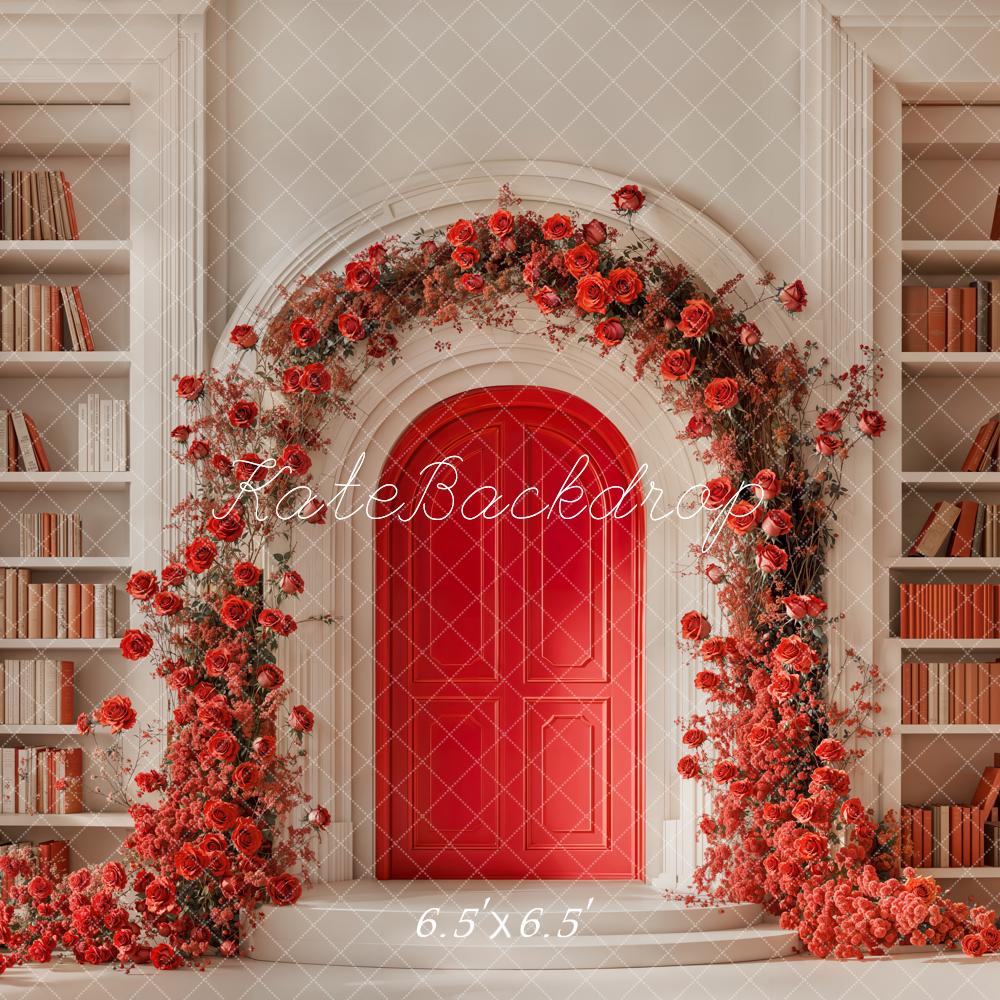 Kate Blume Rote Tür Bücher Regal Hintergrund Entworfen von Emetselch - Kate Backdrop.de