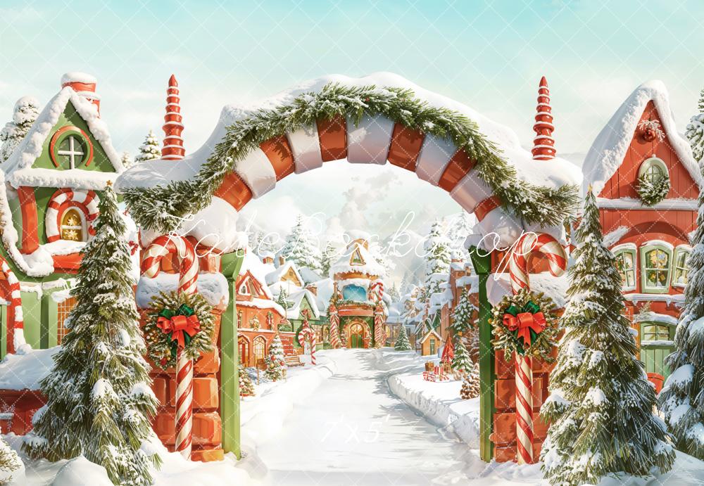 Kate Weihnachten Zuckerstangen Dorf Schnee Hintergrund Entworfen von Chain - Kate Backdrop.de