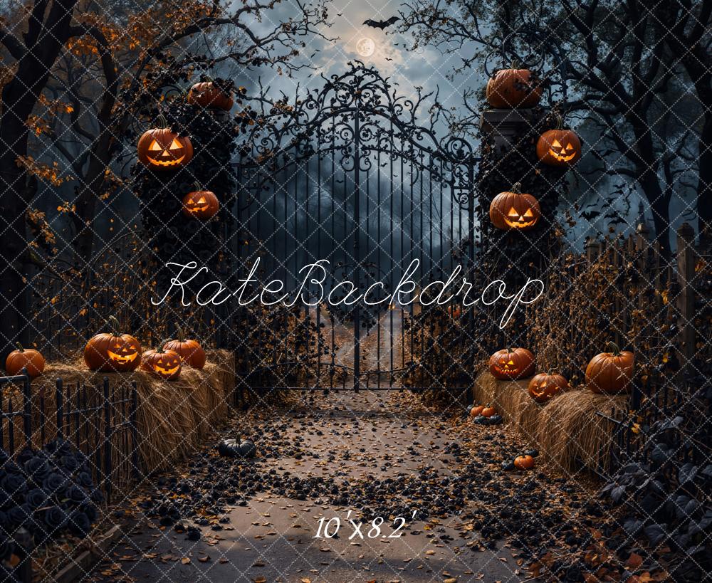 Kate Halloween Kürbisse Eisentor Nacht Hintergrund Entworfen von Emetselch