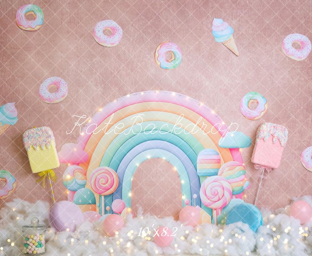 Kate Regenbogen Lutscher Donuts Pastell Hintergrund Entworfen von Megan Leigh - Kate Backdrop.de