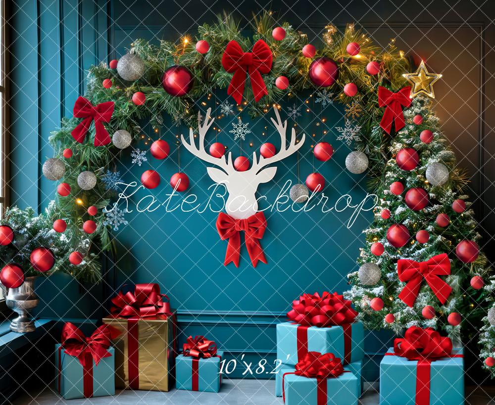 Kate Weihnachten Geschenke Kranz Türkis Hintergrund Entworfen von Mini MakeBelieve - Kate Backdrop.de