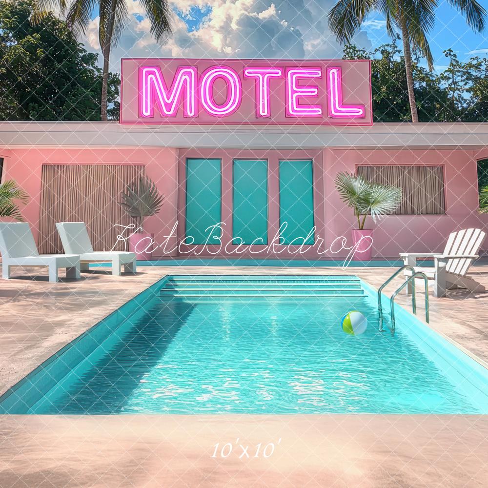 Kate Motel Pool Palmen Pink Hintergrund Entworfen von Mini MakeBelieve - Kate Backdrop.de