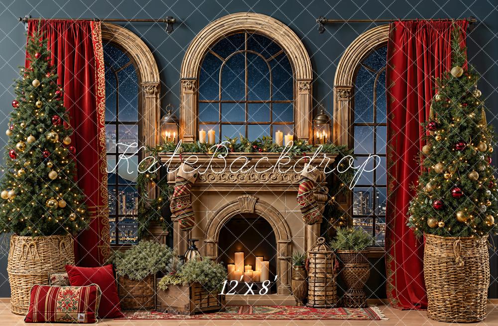 Kate Weihnachten Kamin Weihnachtsbaum Klassisch Fleece Hintergrund Entworfen von Emetselch - Kate Backdrop.de