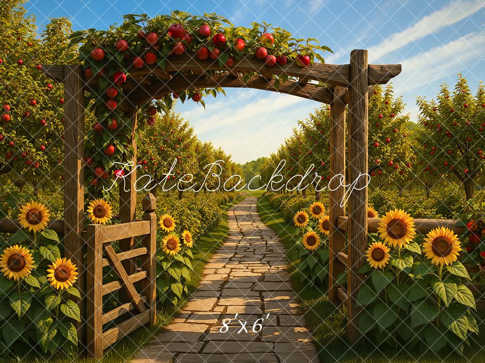 Kate Herbst Apfelgarten Sonnenblumen Steinweg Hintergrund Entworfen von Mini MakeBelieve - Kate Backdrop.de