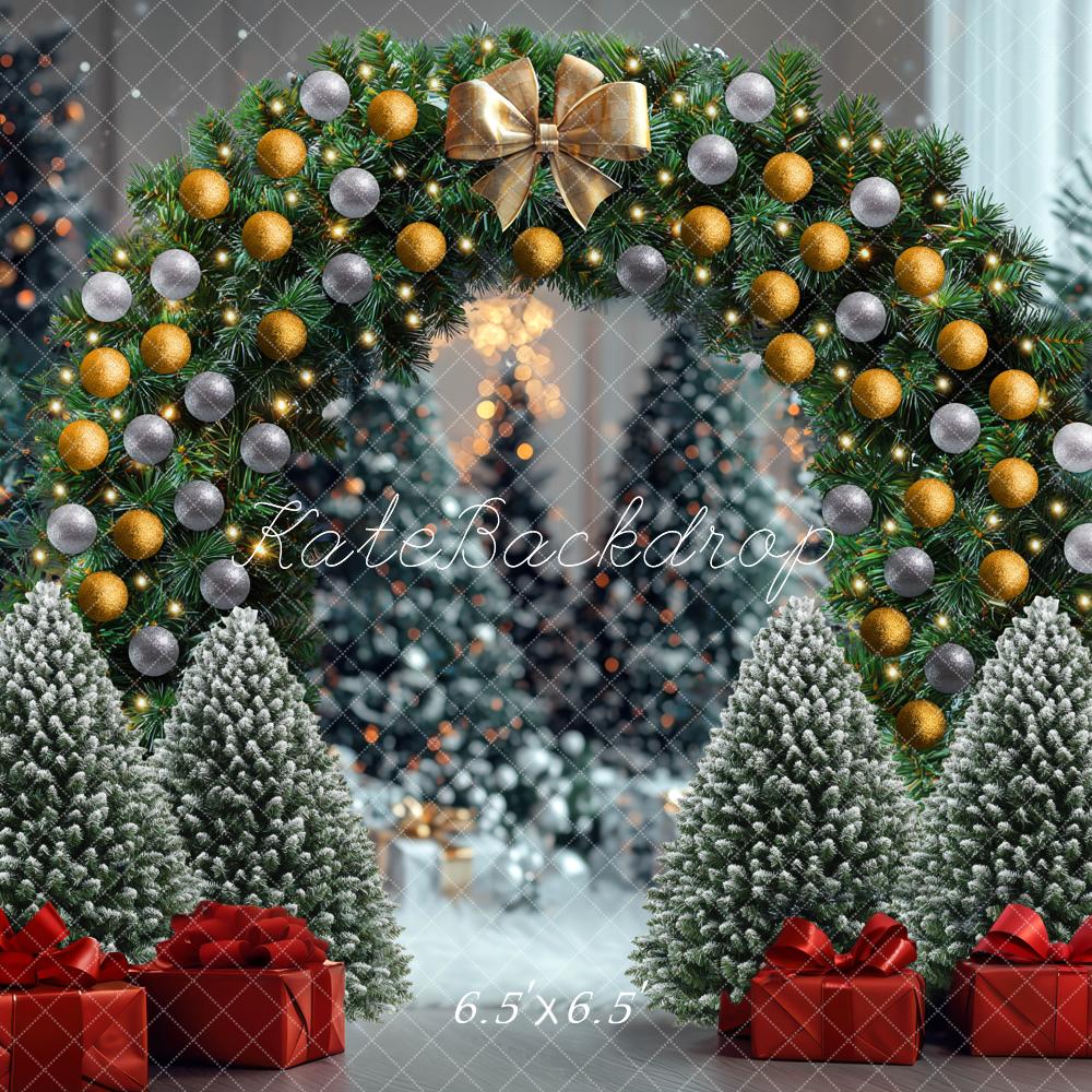 Kate Weihnachten Blumenbogen Geschenkboxen Grün Hintergrund Entworfen von Mini MakeBelieve - Kate Backdrop.de