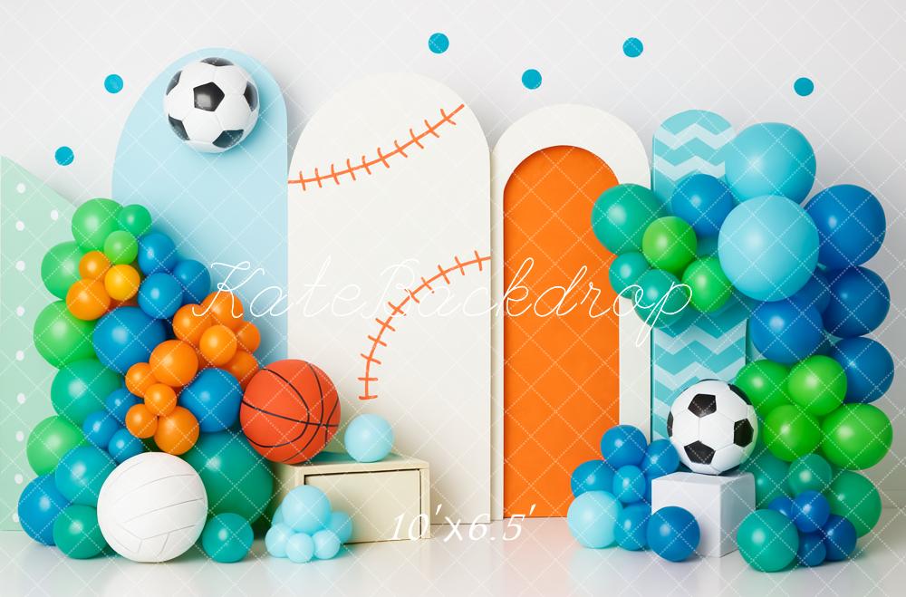 Kate Kinder Sport Bälle Ballons Bunt Hintergrund Entworfen von Patty Roberts - Kate Backdrop.de