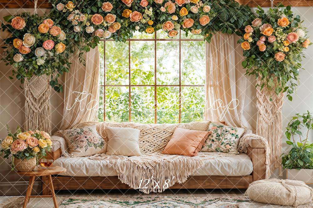 Kate Boho Blumen Fenster Makramee Fleece Hintergrund Entworfen von Emetselch