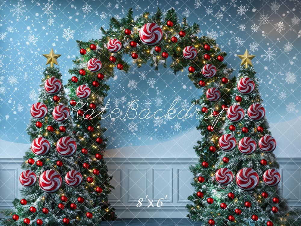 Kate Weihnachten Baum Lichterbogen Blau Hintergrund Entworfen von Mini MakeBelieve - Kate Backdrop.de