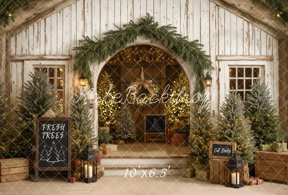 Kate Weihnachten Haus Tannenbäume Vintage Fleece Hintergrund Entworfen von Emetselch - Kate Backdrop.de