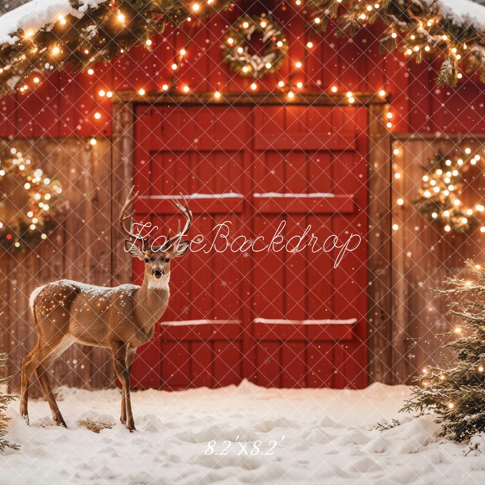 Kate Weihnachten Hirsch Rote Tür Winter Hintergrund Entworfen von Emetselch - Kate Backdrop.de