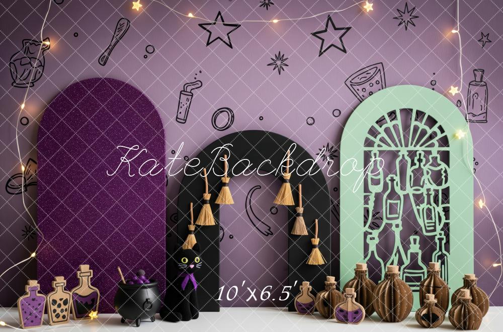 Kate Halloween Zaubertrank Flaschen Lila Hintergrund Entworfen von Patty Roberts