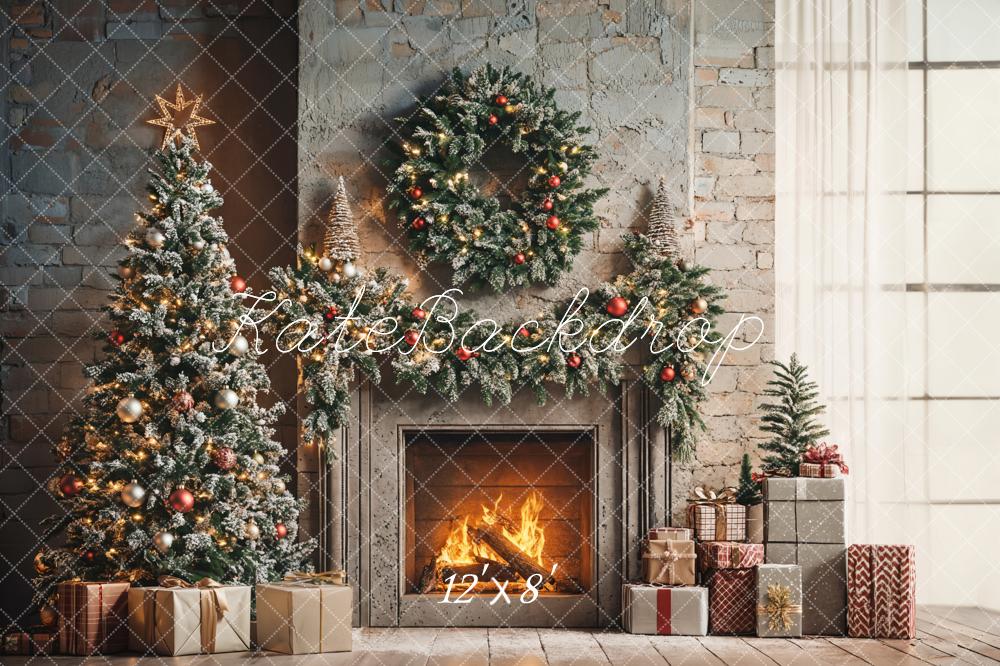 Kate Weihnachten Kamin Tannenbaum Geschenke Fleece Hintergrund Entworfen von Emetselch