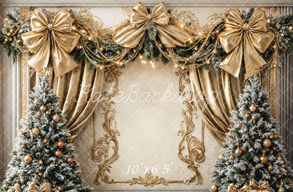 Kate Weihnachten Goldene Schleifen Tannenbaum Elegant Hintergrund Entworfen von Chain - Kate Backdrop.de